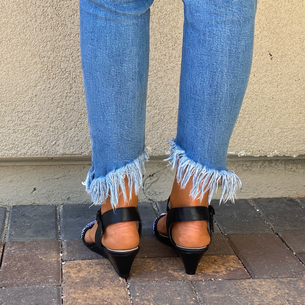 Beads Embellished Ankle Strap Kitten Wedge Sandals - Picture 8 of 11